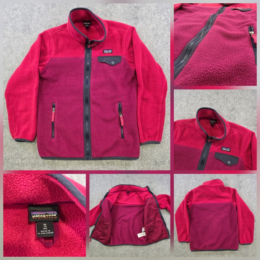 Patagonia Lightweight Synchilla Fleece Jacket Kids 10 Pink Colorblock Full Zip